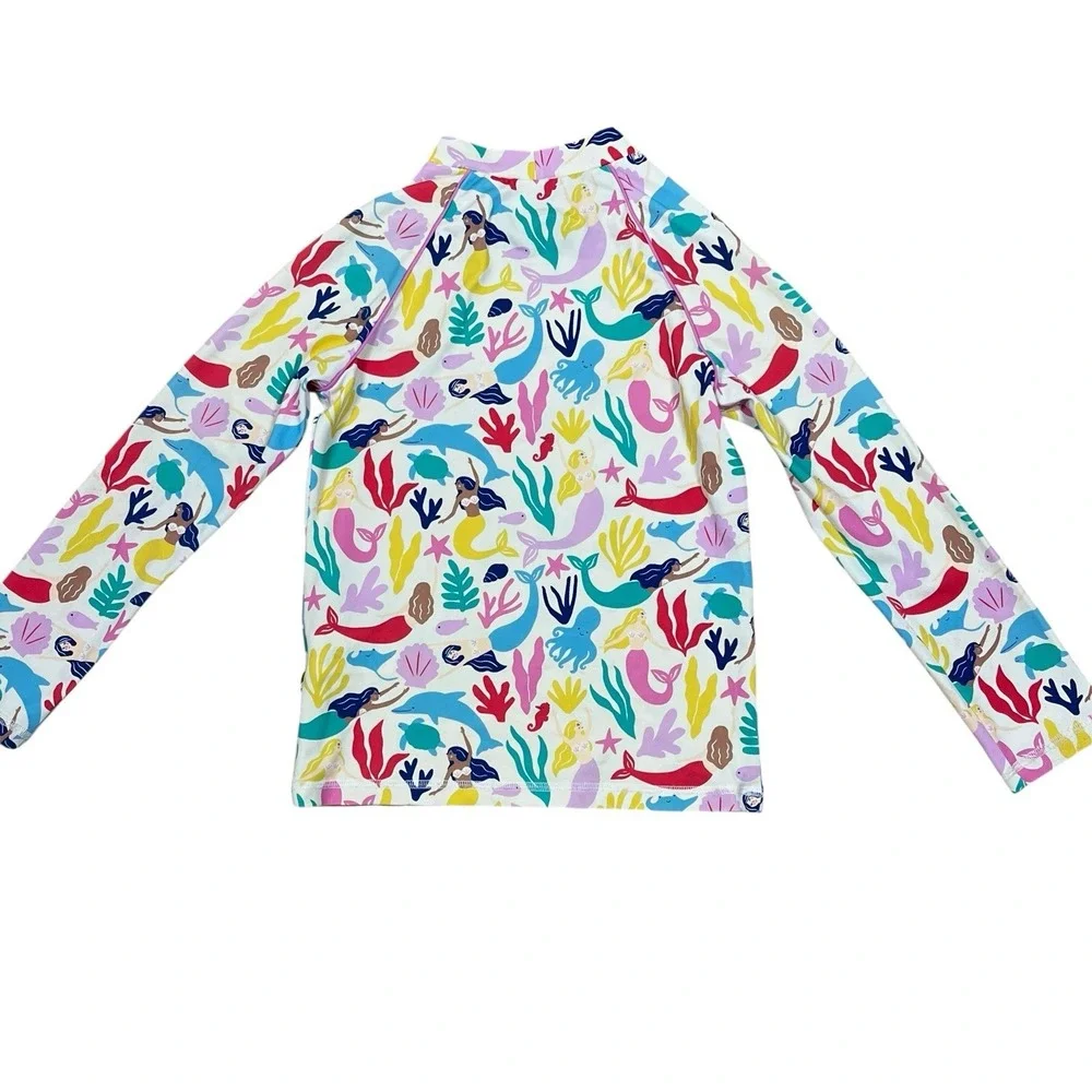 Boden Kids Rash Guard‎ Swim Shirt 9-10/140 UPF +40 Long Sleeve Colorful Mermaids